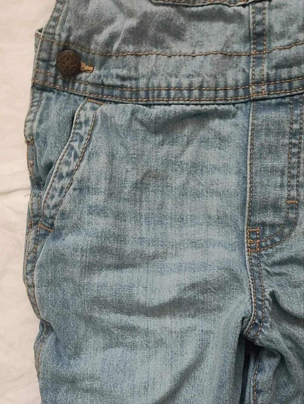 OshKosh B'gosh Light Wash Denim Short Overalls with Striped Straps